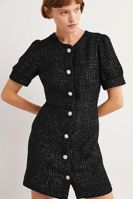 METALLIC TEXTURED MINI DRESS BLK by Boden