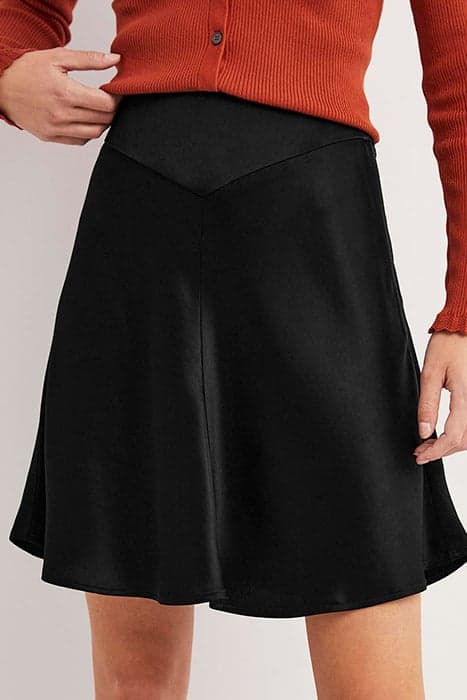 SATIN BIAS-CUT MINI SKIRT BLK by Boden