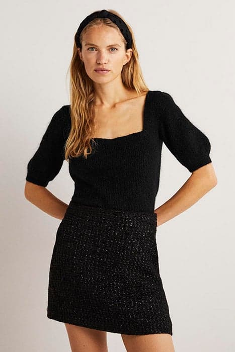 SQUARE NECK FLUFFY JUMPER BLK by Boden