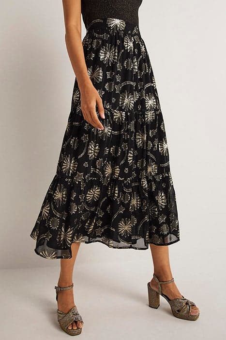 TIERED MIDI SKIRT BLK by Boden