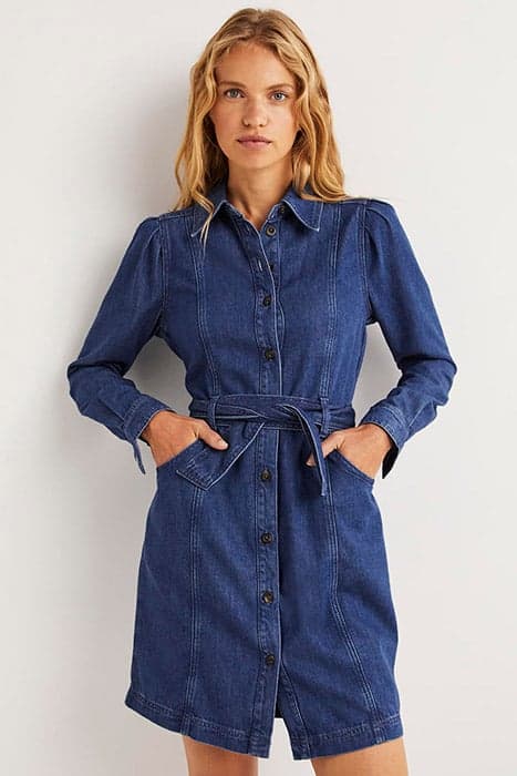 PUFF SLEEVE DENIM MINI DRESS MDN by Boden