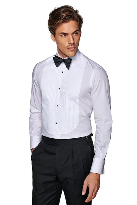 WHITE PLEATED SLIM FIT TUXEDO SHIRT by Suitsupply