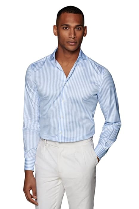 Light Blue Striped Twill Slim Fit Shirt by Suitsupply