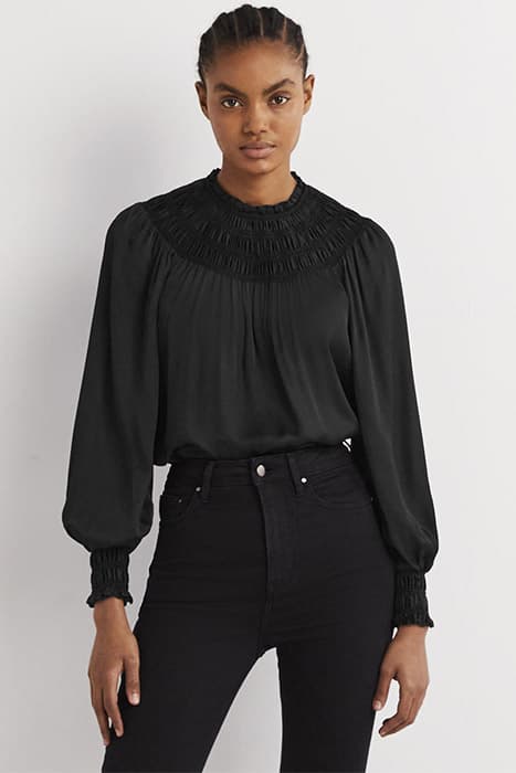 SMOCKED YOKE DETAIL TOP BLK by Boden