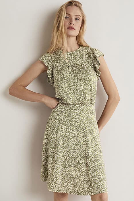 RUFFLE PRINTED MINI DRESS GRN by Boden