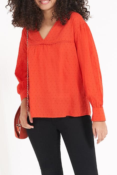 SPICY ORANGE JACQUARD PLUMETIS CUT BLOUSE by ICODE