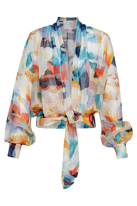 "UP ABOVE THE SKY" PRINT LINEN SILK OVERSIZED SHIRT SUNSET by forte_forte