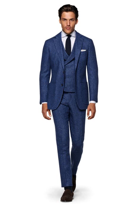 MID BLUE HOUNDSTOOTH THREE-PIECE HAVANA SUIT by Suitsupply