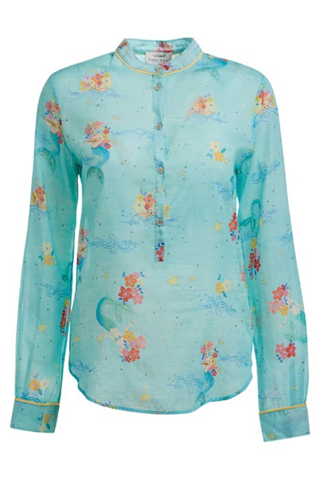 "THE MERMAIDS SONG" PRINT VOILE GRANDFATHER SHIRT ACQUA by forte_forte