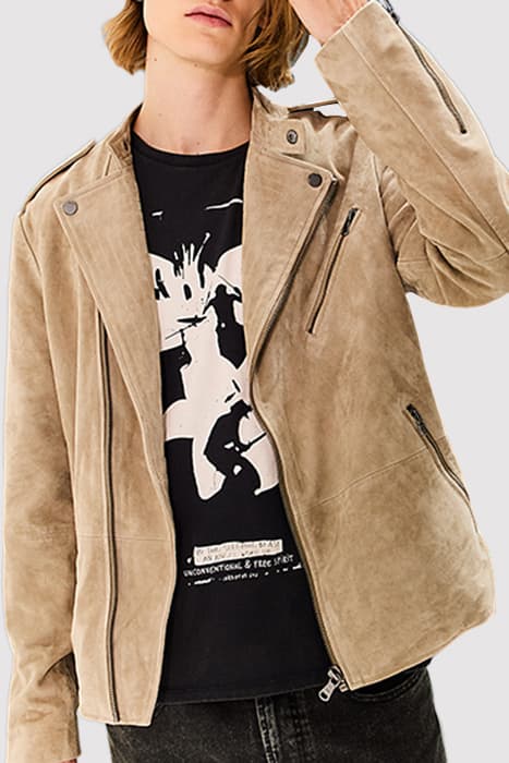 MEN’S LIGHT BEIGE SUEDE BIKER-STYLE JACKET by IKKS