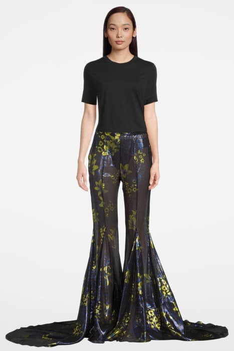 WOMEN‘S FLARED TRANSPARENT TROUSERS BLUE LILLY PRINT by Marcell von Berlin