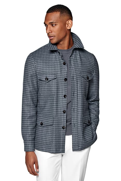 MID BLUE HOUNDSTOOTH SHIRT-JACKET by Suitsupply