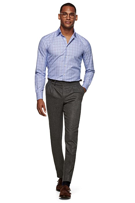 MID BLUE CHECKED EXTRA SLIM FIT SHIRT by Suitsupply