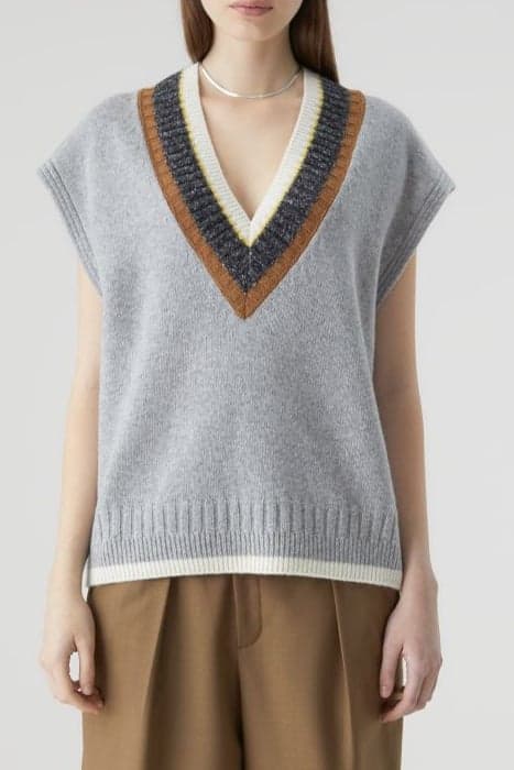 V VEST WITH STRIPED NECK KNITS GREY HEATHER MELANGE by Closed