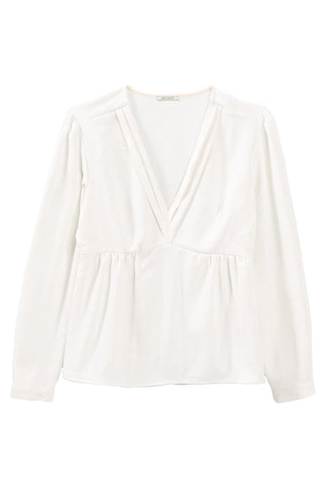 ECRU CREPE PEPLUM BLOUSE, HORIZONTAL PLEAT COLLAR by IKKS