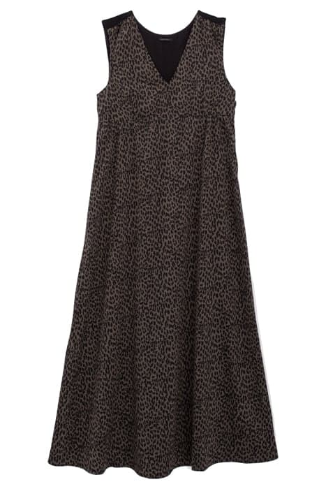 KHAKI AND BLACK ANIMAL PRINT CREPE LONG DRESS by IKKS