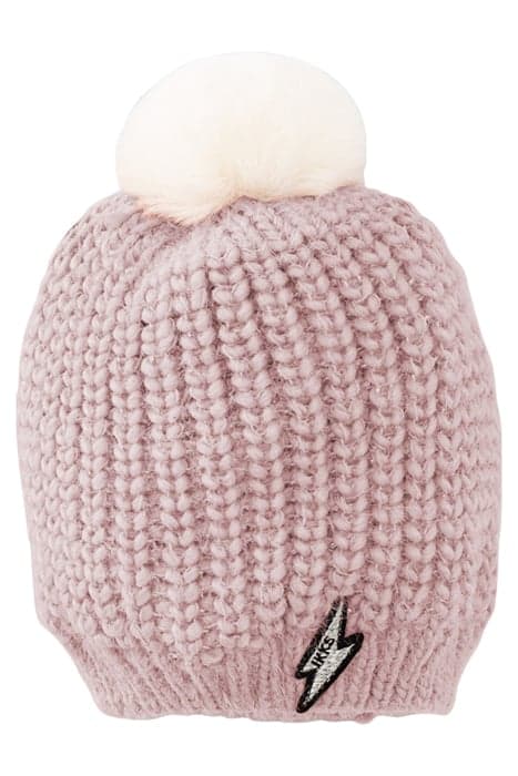 BABY GIRLS’ POWDER PINK FUR-LINED KNIT BEANIE WITH POMPOM DU by IKKS