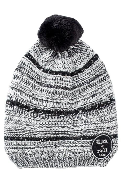 GIRLS’ WHITE BEANIE, BLACK STRIPES AND EMBROIDERED SEQUINS O by IKKS