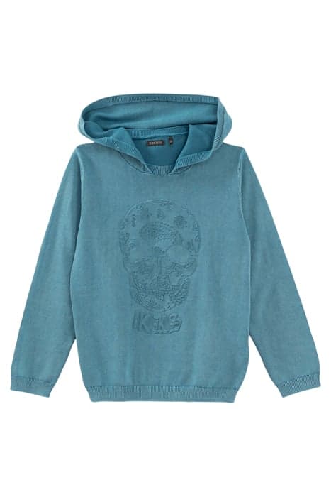 BOYS’ BLUE KNIT SWEATER WITH EMBOSSED SKULL AND HOOD BLUE by IKKS