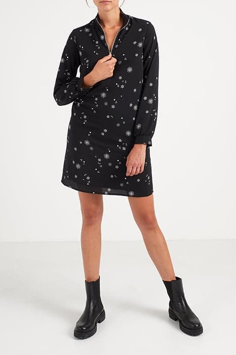 BLACK SNOWFLAKE PRINT DRESS by ICODE