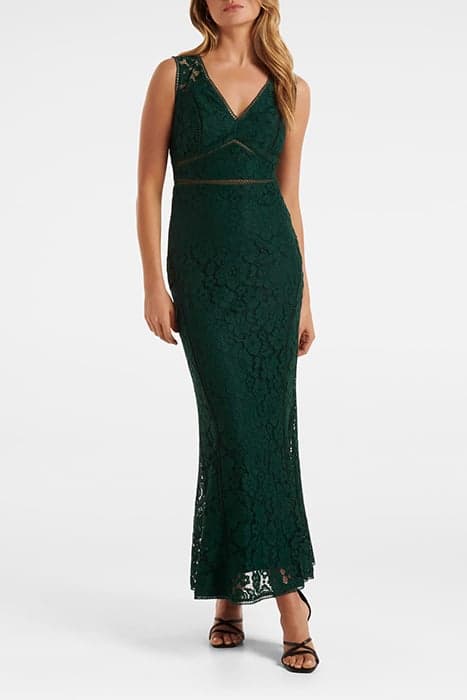 DAPHNE FLUTE HEM GOWN BOTTLE GREEN by Forever New