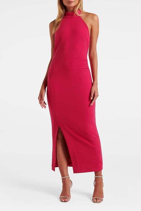 EVA HIGH NECK SPLIT BODYCON BRIGHT ROSE by Forever New