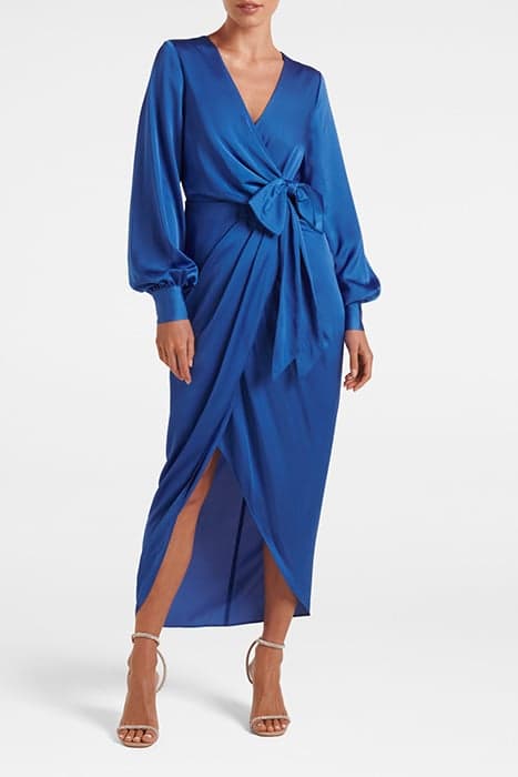 MIRELLA WRAP SATIN MIDI DRESS BLUE ATMOSPHERE by Forever New