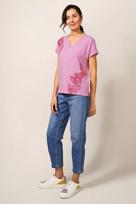 NELLY EMBROIDERED TEE PINK MLT by White Stuff