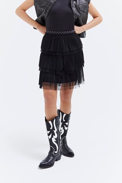 BLACK CHECKERBOARD PLEATED TULLE SHORT SKIRT by IKKS