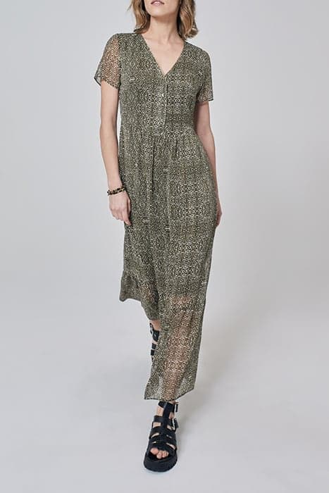 KHAKI DECORATIVE PRINT DOTTED SWISS LONG DRESS by IKKS