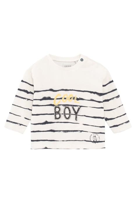 BABY BOYS’ WHITE SLOGAN T-SHIRT WITH BLUE STRIPES by IKKS