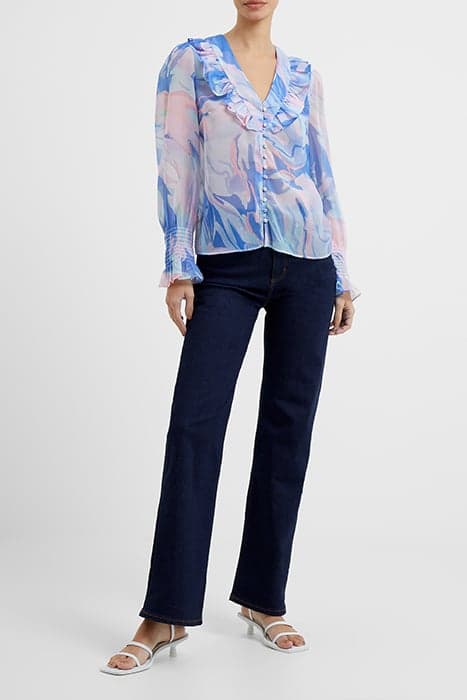 DALLA RECYCLED HALLIE SHEER FRILL TOP BAJA BLUE by French Connection