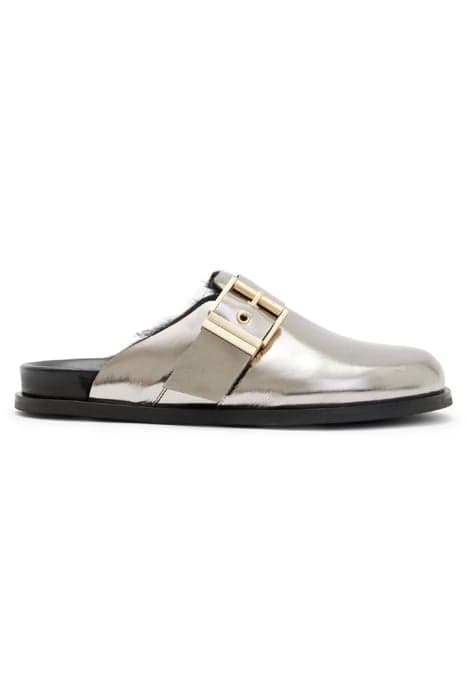 VENUS SHEARLING MULE MIRROR SILVER by AllSaints