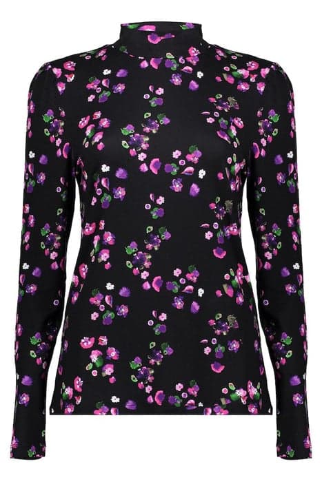 TOP GATHERED NECK MULTI FLOWER BLACK/GREEN/PINK/CYCLAAM by Geisha