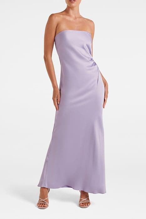 AVERY SATIN STRAPLESS DRESS BLOSSOMING LILAC by Forever New