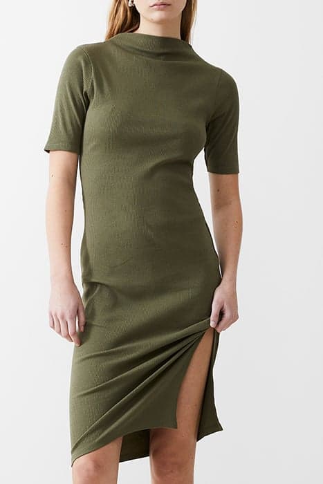 RIB TURTLE DRESS MIDI KHAKI by French Connection