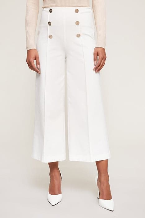 PALAZZO TROUSERS WITH BUTTON FEATURE WHITE by Motivi