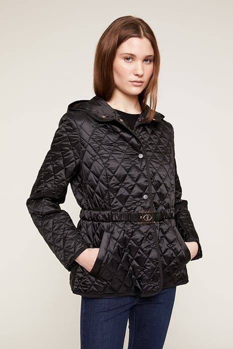 SHORT FITTED DOWN JACKET WITH DIAMOND PATTERN BLACK by Motivi