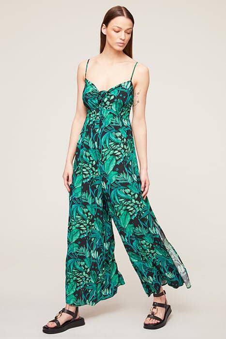 LONG JUMPSUIT WITH JUNGLE PRINT BOW LIGHT GREEN by Motivi