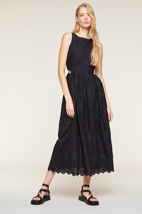 LONG BRODERIE ANGLAISE DRESS BLACK by Motivi