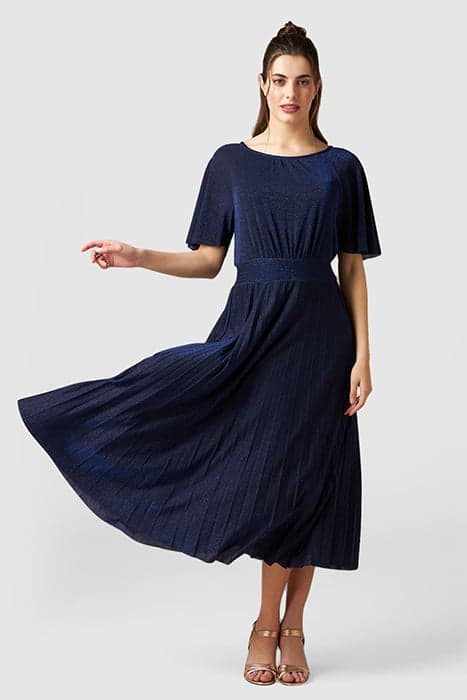 LONG LUREX PLEATED DRESS BLUE by Oltre