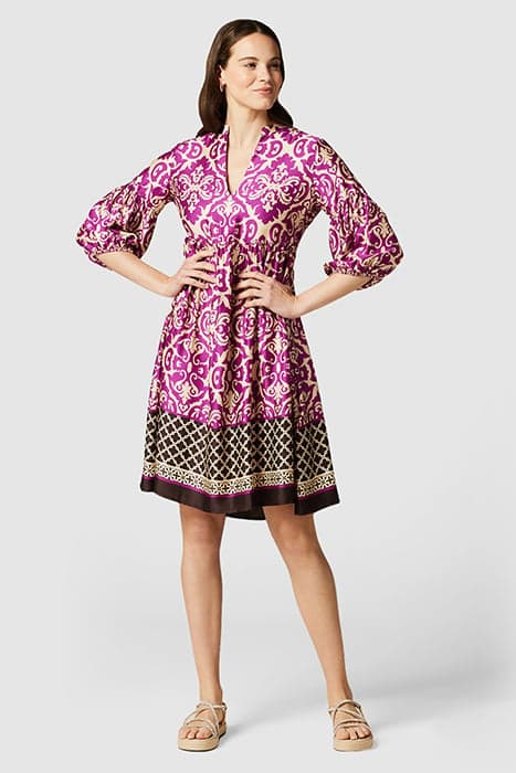 SHORT DRESS IN PATTERNED VISCOSE PURPLE by Oltre