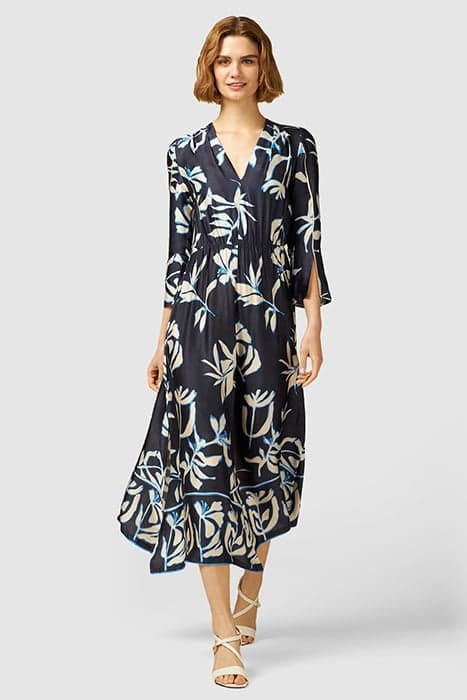 FLORAL SATIN DRESS BLU NAVY by Oltre