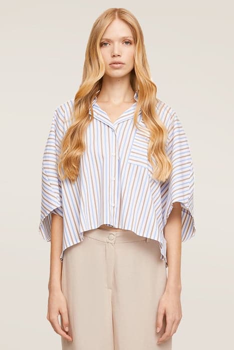 STRIPED PATTERNED OVERSIZED SHIRT LIGHT BLUE by Motivi