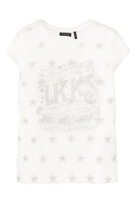 GIRLS’ WHITE STAR EMBROIDERED TULLE MIXED-FABRIC T-SHIRT by IKKS