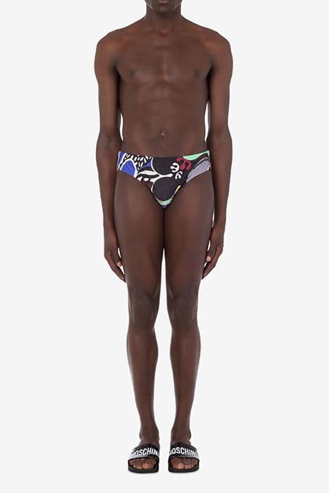 PSYCHEDELIC PRINT SWIM BRIEFS BLACK by Moschino