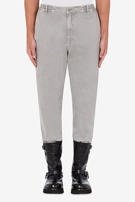 LOGO SIGNATURE GABARDINE TROUSERS GREY by Moschino