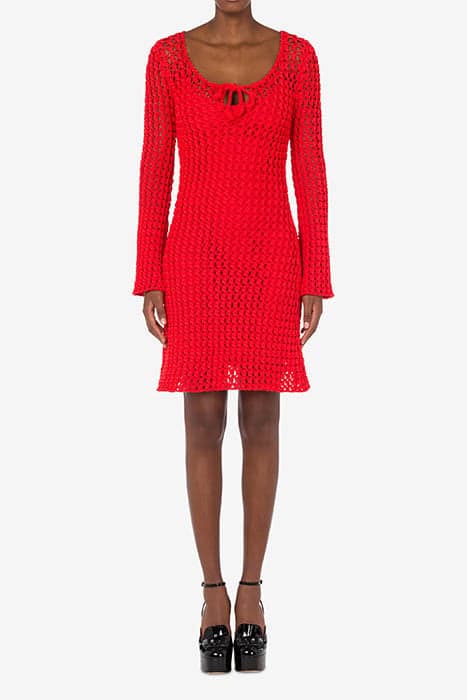 CROCHET EFFECT COTTON RIBBON DRESS RED by Moschino