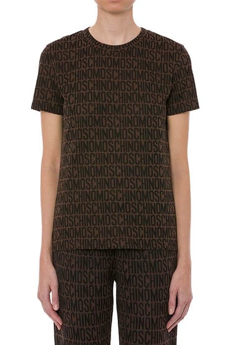 ALLOVER LOGO JERSEY T-SHIRT BROWN by Moschino