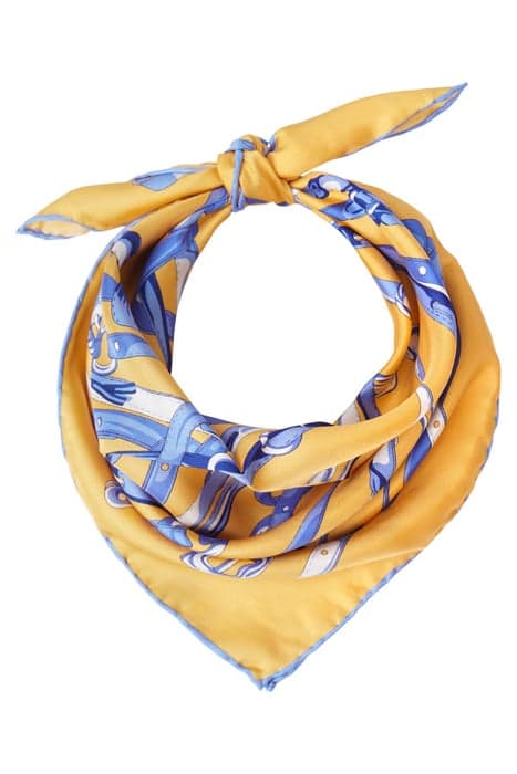 SILK SQUARED SCARF YELLOW WITH JEANS BELTS YELLOW, JEANS by Mucho Gusto